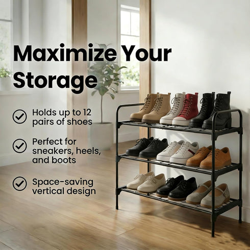 Tujurich 3-Tler Closet Shoe Rack Organlzer, Rustproof lron, Spaclous Shoe Storage Shelf for or Entryway, Fits Sneakers
