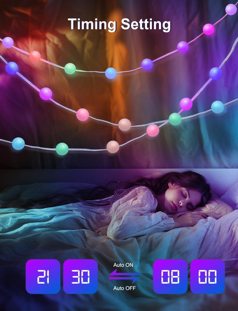 33Ft 16 Smart Color Changing Globe String Lights, Million Colored Fairy Lights Plug in APP & Remote Control DIY Music