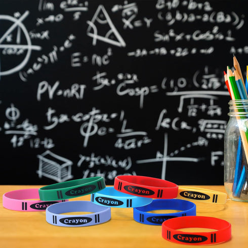 Yunlly 40 Pcs Crayon Silicone Bracelet Bulk for Kids Back to School Party Favors Classroom Crayon Theme Rubber