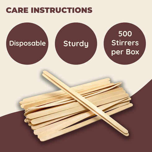 Fill 'n Brew Wood Coffee, Tea & Beverage Stirrers - 500 Count, 5.5" Length, 1 Box of Stir Sticks