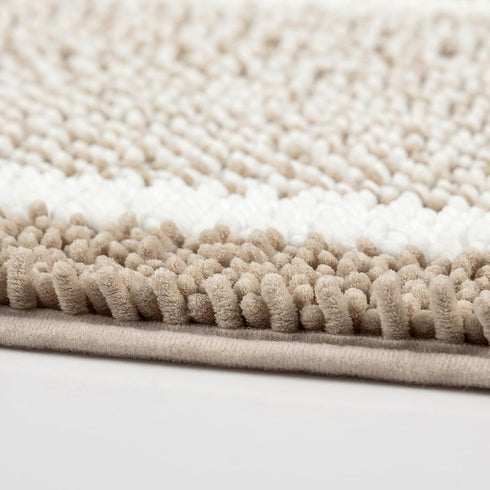 MILVOWOC Luxury Chenille Shaggy Bath Mats, Non-Skid Soft Rugs for Bathroom, Machine Wash/Dry, Khaki/White (17x24 Inch)