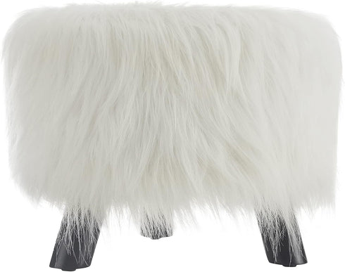 Linon Flokati Foot Stool, 16-Inch, White, 16"W x 16"D x 12.6"H