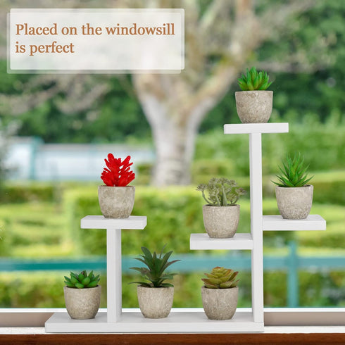 Compact White Wooden Mini Tabletop Plant Stand