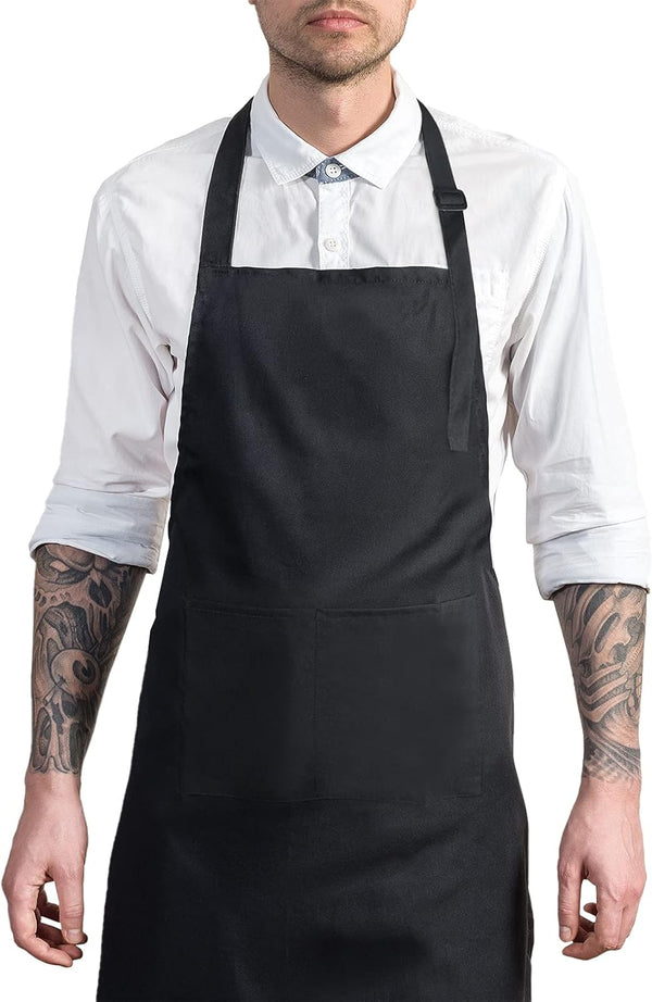 Adjustable Bib Apron - Waterproof with 2 Pockets, Neck Strap, and Extra Long Tie for Cooking Kitchen
