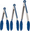 Silicone Kitchen Tongs Set of 3, Heat Resistant Locking Tongs for Cooking, Salad Tongs, Blue Utensils