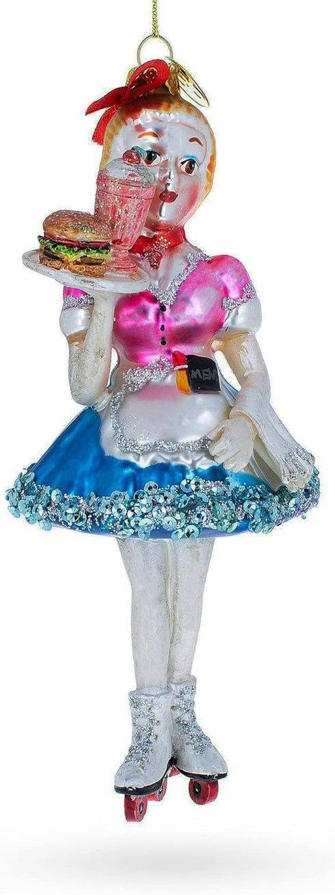 Blown Glass Christmas Ornament, Waitress Carrying Food