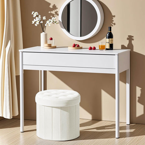15Inch, Bsketa Folding Storage Ottoman Round Foot Stool with Thicker Foam Padded Seat Small Velvet Storage Ottoman