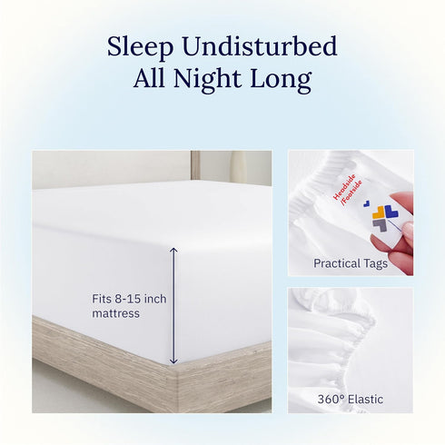 California Design Den White Twin XL Fitted Sheet, 100% Cotton, 400 Thread Count Sateen, Fits College Dorm