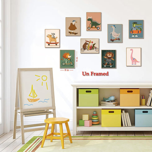SAMHOU Set 9, 8x10 Inch Kids Room Wall Art of Funny Cute Cartoon Animal Canvas Prints, Nursery Wall Decor Paintings