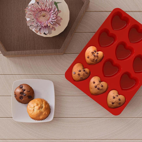 SILIVO Silicone Heart Shaped Muffin Pan (2 Pack), Nonstick Mini Molds for Baking Cupcakes, Brownies, Egg Bites