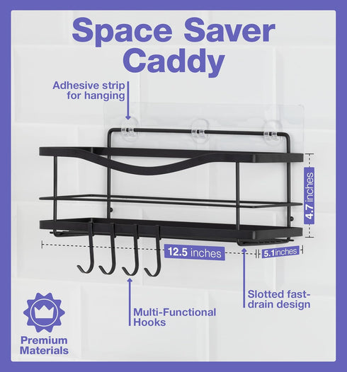 KINCMAX 4 Premium Shower Caddy - Self Adhesive Shower Shelf with Hooks - No Drill Large Capacity Stainless Steel Rack