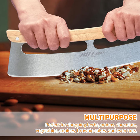 ALLTOP Pizza Cutter Rocker, High Performance Stainless Steel Slicer Blade with Wooden Handle, Kitchen Tool