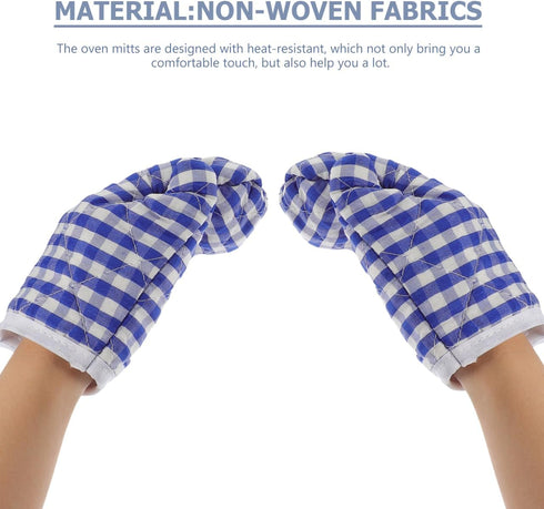 2Pcs Oven Mitts for Play Kitchen, Microwave Oven Gloves Kitchen Baking Mitts, Red Checkered s for Safe Backing Cooking