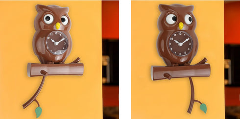 Lily's Home Pendulum Owl Clock, Brown (15 Inches) – Battery Powered, Revolving Eyes, Whimsical Bedroom Décor