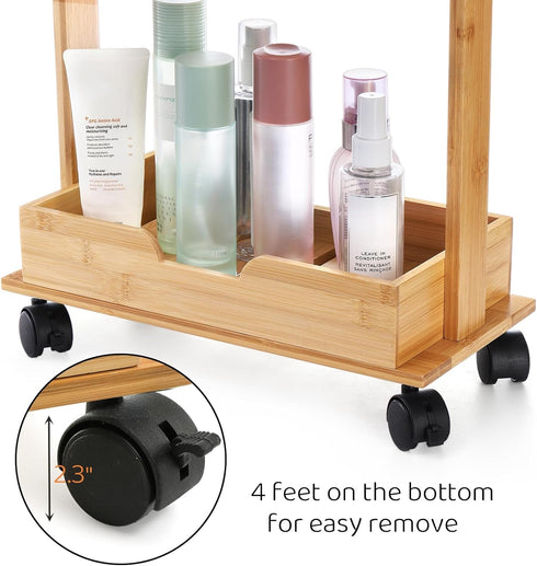 3 Lyellfe Tire Shower Caddy Stand, Bamboo Shower Floor Organizer Corner with Sliding Wheels, Bathroom Caddy Shelf Rack