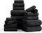 18 Pcs Black Woven Family Towels Set-6 Bath Sheets,6 Hand Towels,6 Washcloths