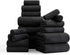 18 Pcs Black Woven Family Towels Set-6 Bath Sheets,6 Hand Towels,6 Washcloths