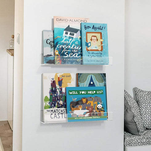 16.5-Inch 2-Pack, NIUBEE Acrylic Floating Bookshelves, Clear Modern Wall Shelves for Child/Toddler Invisible Ledge Book