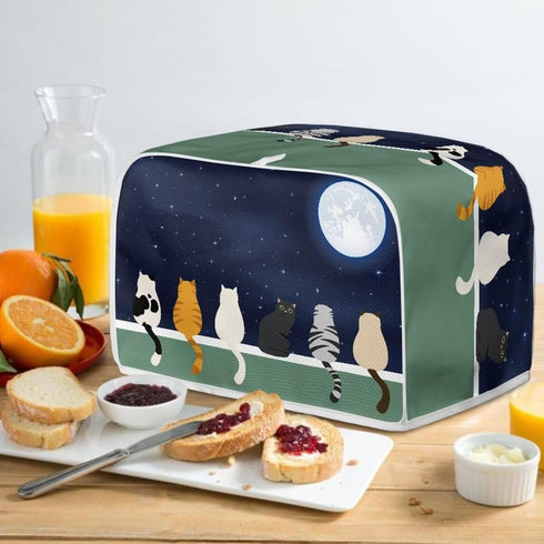 Galaxy Print Oven Cover, Moon Cat 4 Slice Toaster Cover, Anti Dust Fingerprint Coaster for Kitchen