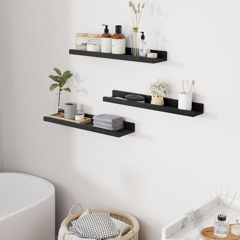 24 inch Set 3, RICHFOCUS Floating Shelves for Wall, Solid Wood Picture Ledge Shelf for Wall Storage, Nursery Book