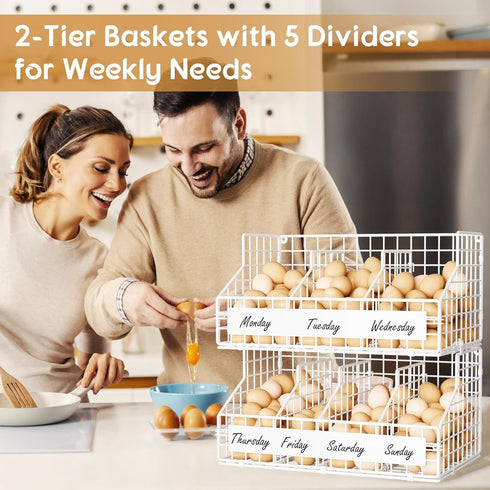 5 2 Countertop/Wall-Mounted, keomaisyto Fresh Egg Holder with Dividers to Separate Eggs for a Week, Tier Stackable Wire