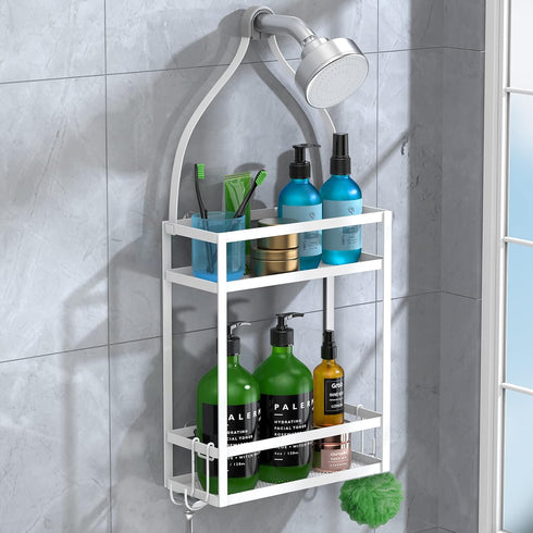 Meangood Shower Caddy 10.4" x 4.5" x 22.04", Hanging Organizer Over Shower Head for Shampoo, Conditioner with Hooks