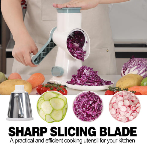 GORCI 3 Cheese Grater Cheese Shredder with Interchangeable Blades, Rotary Cheese Grater Manual Vegetable Slicer