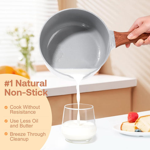 Ceramic Nonstick Sauce Pan with Lid, 2 Quart Cooking Pot with Pour Spout and Handle