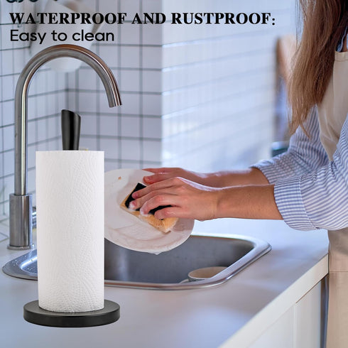 JOGREFUL Paper Towel Holder Stand for Kitchen, One-Handed Tear, Non-Slip Weighted Base, Black