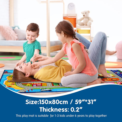 12 3+ Booooom Jackson Kids Carpet Playmat with Toy Cars for Age Colorful Non Slip City Rug for Kids Track Play Mat