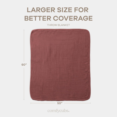 50 60 6-Layer Packaged Comfy Cubs Muslin Throw Blanket - x Quilted Design - Lightweight, Breathable Gauze Fabric - Soft