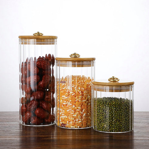 Glass Coffee Nuts Canister, Airtight Storage Jar with Bamboo Lids for Home Kitchen Storing Candy & Spices