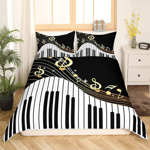 Set 3Pcs Feelyou Piano Pattern Comforter Cover Classic Music Themed Bedding for Boys Girls Children Musical Pattern