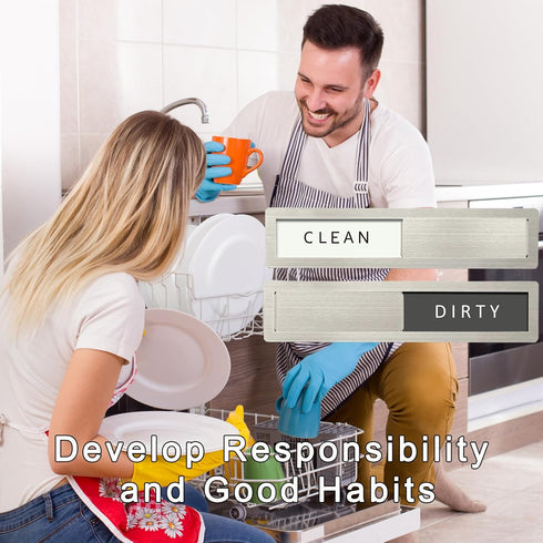 Dishwasher Magnet Clean Dirty Sign, Premium Stainless Steel Non-Scratch Magnet for Easy Use (Grey & White)