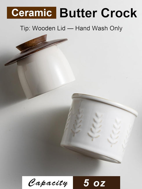 Countertop, Ceramic Butter Dish With Lid, Butter Crock for French Butter Keeper for Spreadable Butter, Elegant Embossed