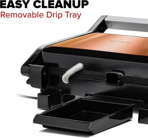 OVENTE Electric Panini Press Sandwich Maker, Non-Stick Coated Plates, 1000W Indoor Grill, Copper GP0620CO