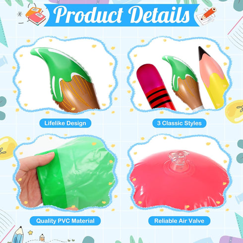 3 Set 3 Pcs Inflatable Crayons Balloons Decoration Giant Large Crayons Pencils Paint Brush Hanging Inflatable Decor