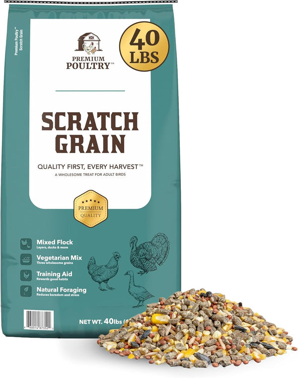 Scratch Grain for Adult Chickens, Ducks, and Turkeys, Vegetarian Mix of Three