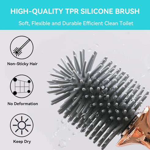 Toilet Brush and Holder, Elegant 2 Pack Silicone Toilet Bowl Brush Set with Ergonomic Long Handle, Modern Bathroom
