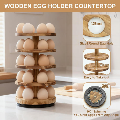 Countertop, 5 Countertop 30 Countertop Wooden Fresh Egg Holder Layer Rotating Egg Holder for Fresh Eggs, Stackable