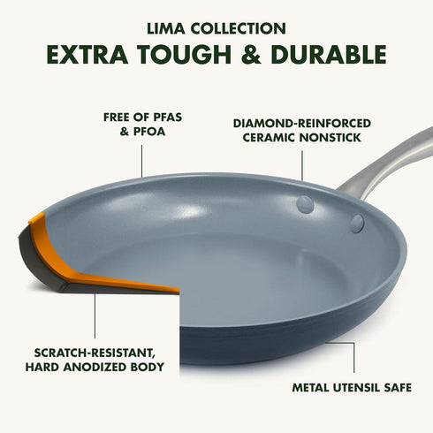 GreenPan Lima 8" Frying Pan Skillet, Ceramic Hard Anodized Nonstick, Gray, PFAS/PFOA-Free, Oven Safe