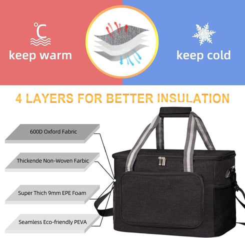 24L 36-Can iknoe Large Cooler Bag Collapsible, Insulated Bags, Leakproof Lunch Cooler Tote with Multi-Pockets for Adult