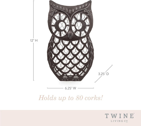 Twine Wise Owl Cork Holder - Decorative Wine Cork Storage and Decor, Set of 1, Rustic Bronze Finish