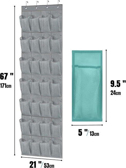 Over The Door Shoe Organizer, 28 Pocket Shoe Rack for Closet, Hanging Door Storage, Gray