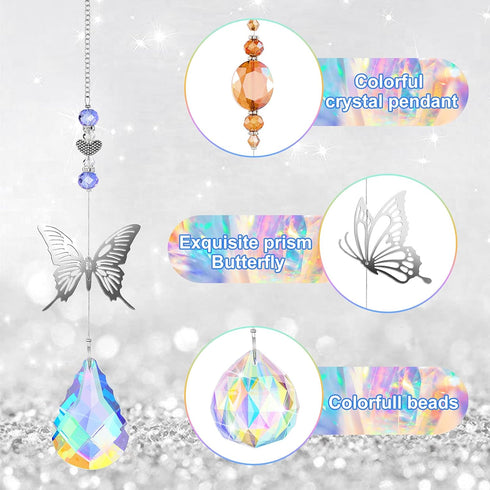 7 Hicarer Pieces Crystals Suncatcher Butterfly Prism Sun Catchers Colorful Crystal Chandelier Rainbow Pendant Christmas