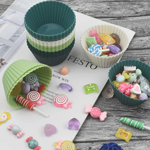 24 Pack Silicone Baking Cups, Reusable Non-Stick Muffin Liners in Standard Size for Baking (4 Colors).