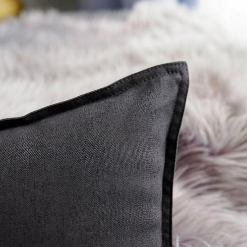 Jeanerlor 26"x26" Decorative Cotton Linen Couch Throw Pillow Case, Dark Grey Euro Sham for Wedding Gift