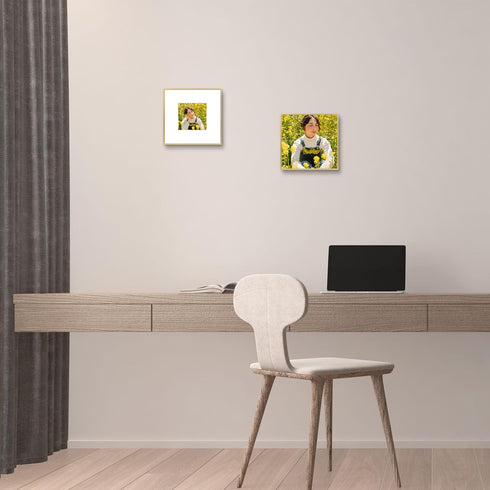 Golden State Art 8x8 Aluminum Picture Frame - Gold - with Mat for 4x4 Photo or Without Mat for 8x8 Photo