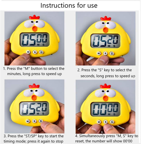 Kitchen Timer, Cute Cartoon Animal Countdown Timer, Digital Cooking Timer with Magnetic, LCD Large-Screen