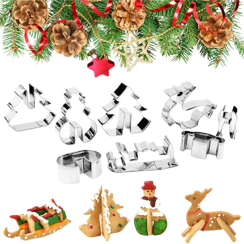 KAISHANE 3D Christmas Cookie Cutter Set - 8 Piece Holiday Biscuit Cutters - Snowman, Christmas Tree, Reindeer, Sled